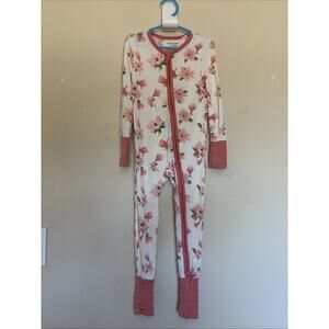 Angel Dear White Pink Allover Floral Flower Bamboo 1pc Outfit‎ Footie Baby 18-24
